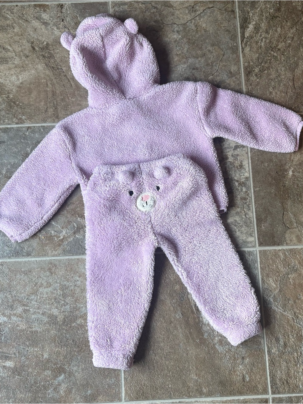 The Children's Place Pink Sherpa Bear Hooded One-Piece Set